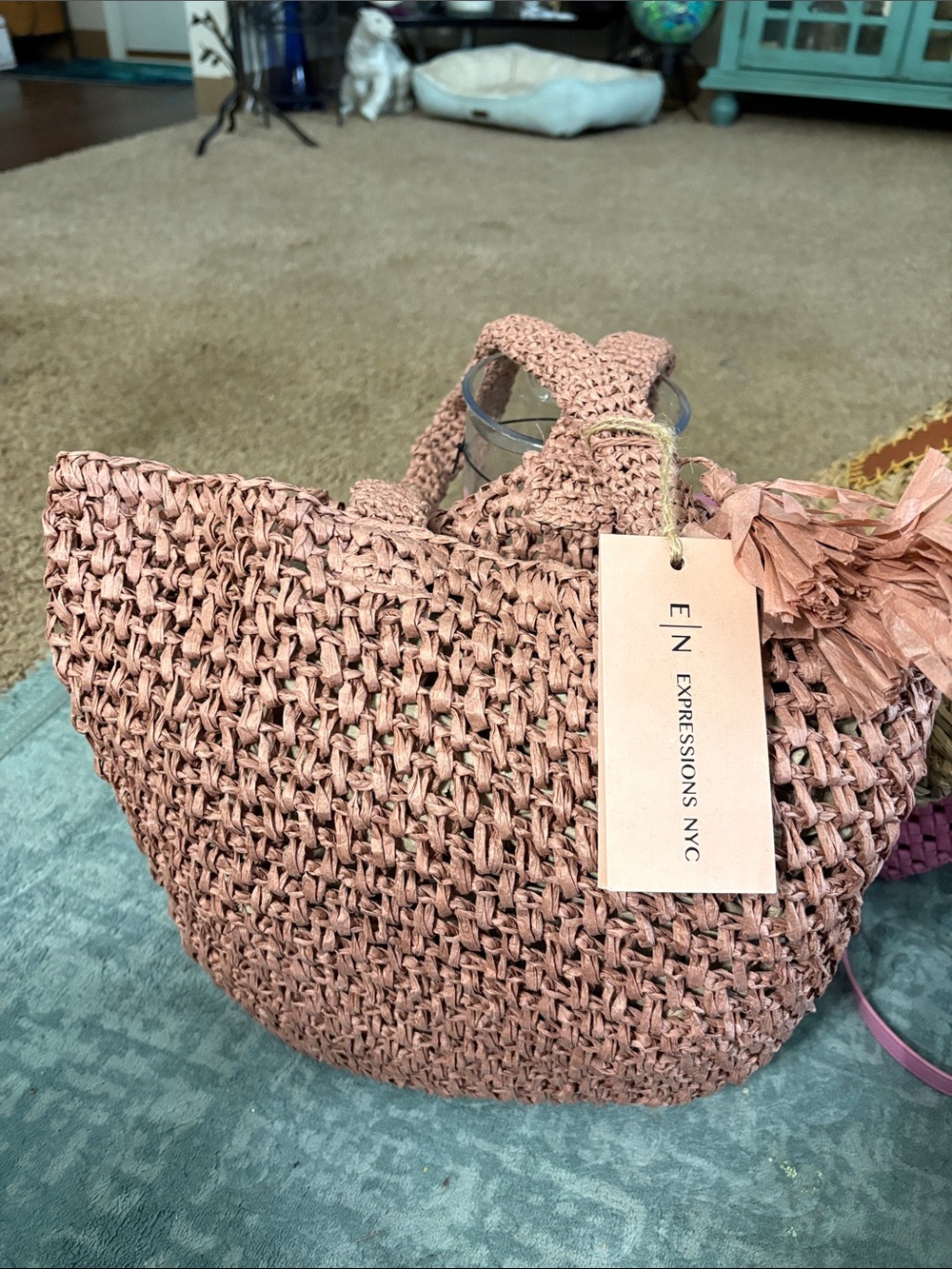 Expressions Blush Crochet Tote with Tassel